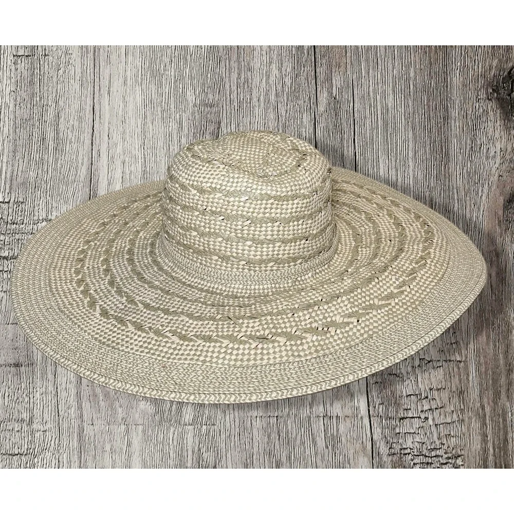 tropical trends straw ribbon hat summer floppy Beige NWT